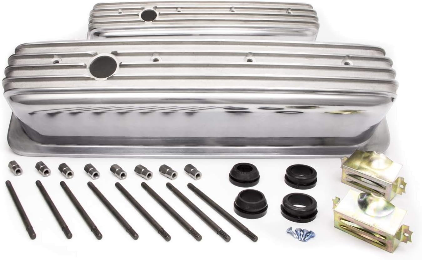 Tall Finned Polished Aluminum Center Bolt Valve Cover for Small Block Chevy