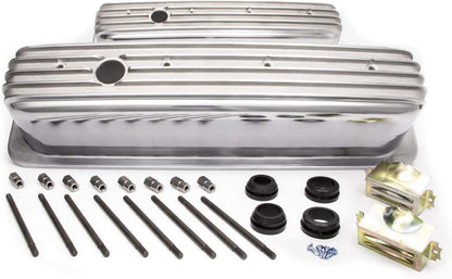 Tall Finned Polished Aluminum Center Bolt Valve Cover for Small Block Chevy