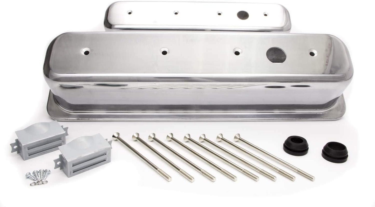 TALL PLAIN POLISHED ALUMINUM CENTER BOLT VALVE COVER FOR SMALL BLOCK CHEVY