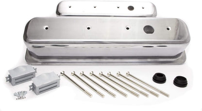 TALL PLAIN POLISHED ALUMINUM CENTER BOLT VALVE COVER FOR SMALL BLOCK CHEVY