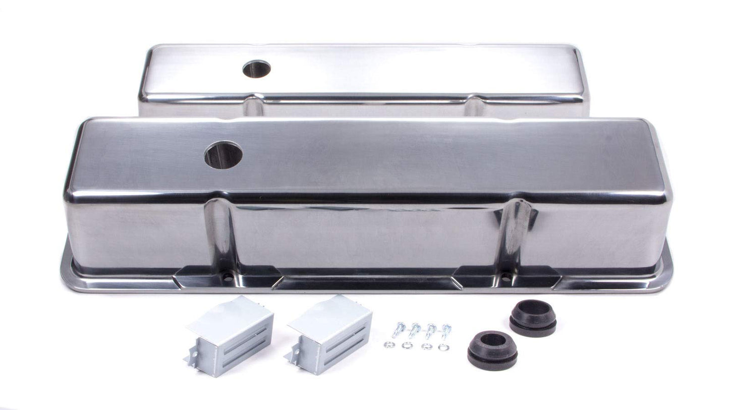 Tall Plain Polished Aluminum Valve Cover for Small Block Chevy