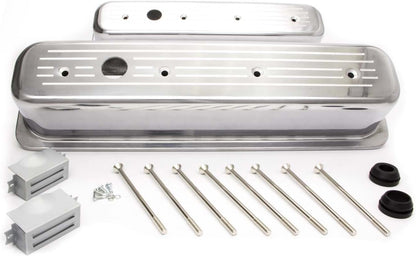 Tall Plain Polished Aluminum Center Bolt Valve Cover for Small Block Chevy