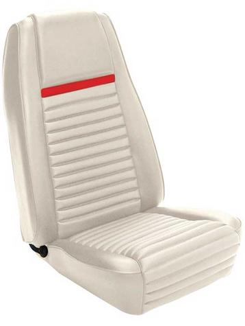 1969 Mustang Mach I Reproduction Front Only Bucket Seat Upholstery Set - White with Red Stripe