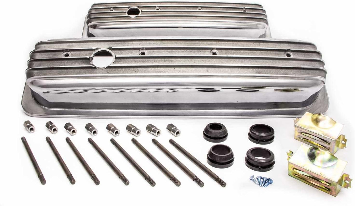 Short Finned Polished Aluminum Center Bolt Valve Cover for Small Block Chevy