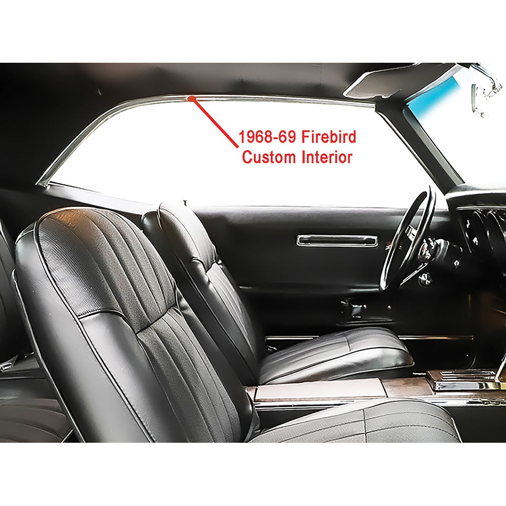 748560 - 1967-68 Camaro, 1967-69 Firebird; Interior Headliner Side Moldings; Polished Aluminum; For Deluxe and Custom In