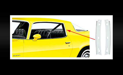 748567 - 1970-81 Camaro, Firebird; Rear Roof Rail Window Trim Moldings; Pair;
