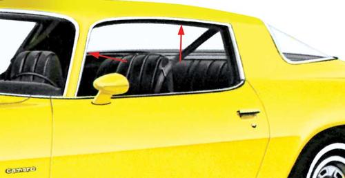 748625 - 1970-81 Camaro, Firebird; Roof Drip Rail Molding Set; Stamped Aluminum; RH & LH; Pair