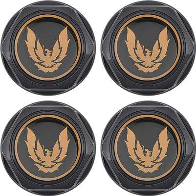 748670 - 1982-92 Firebird Trans Am; WS6 Wheel Center Cap Set; Black with Gold Emblem; Metal Retaining Clips; Set of 4