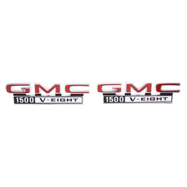 Trim Parts 1968-1972 GMC Truck Front Fender “GMC 1500 V-Eight” Emblem W/Fasteners, Pair - (9821)