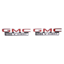 Trim Parts 1968-1972 GMC Truck Front Fender “GMC 1500 V-Eight” Emblem W/Fasteners, Pair - (9821)