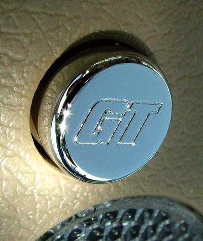 2005-10 Ford Mustang; Map Light Button Covers; Smooth Chrome; With GT Logo