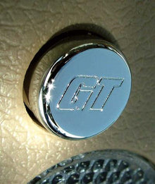 2005-10 Ford Mustang; Map Light Button Covers; Smooth Chrome; With GT Logo