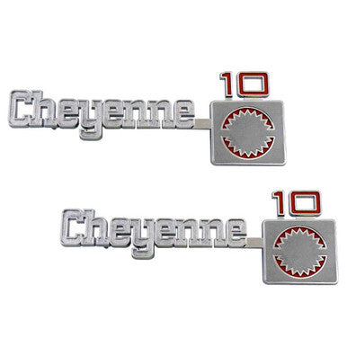 Trim Parts 1975-80 Chevrolet Truck Front Fender "Cheyenne 10" Emblem W/Fasteners, Pair - (9773)