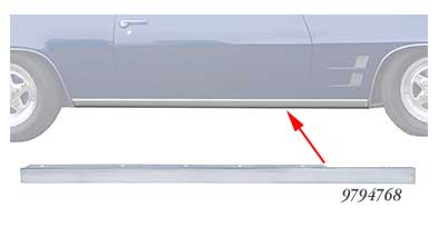 9785876 - 1967-68 Pontiac Firebird; Rocker Panel Molding; RH Passenger Side