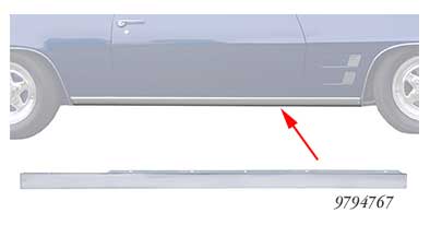 9794767 - 1969 Pontiac Firebird; Rocker Panel Molding; RH Passenger Side
