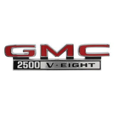 Trim Parts 1968-72 GMC Truck Front Fender “GMC 2500 V-Eight” Emblem W/Fasteners, Pair - (9830)