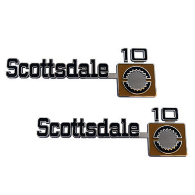 Trim Parts 1975-80 Chevrolet Truck Front Fender "Scottsdale 10" Emblems W/Fasteners, Pair - (9921)
