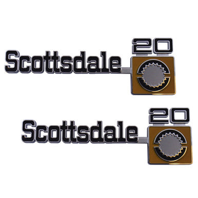 Trim Parts 1975-80 Chevrolet Truck Front Fender "Scottsdale 20" Emblems W/Fasteners, Pair - (9922)
