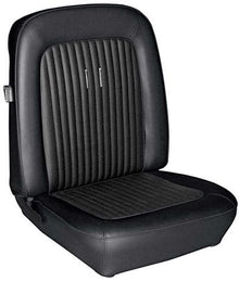 1968 Mustang Deluxe Front Only Bucket Seat Upholstery Set; Black Sierra Vinyl with Comfortweave