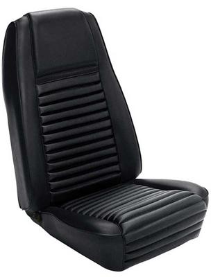 1969 Mustang; Mach I Bucket Seat Upholstery; Front Only; Black w/ Black Stripe