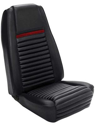 1969 Mustang; Mach I Bucket Seat Upholstery; Front Only; Black w/ Red Stripe