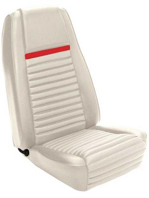 1969 Mustang; Mach I Bucket Seat Upholstery; Full Set; White w/ Red Stripe