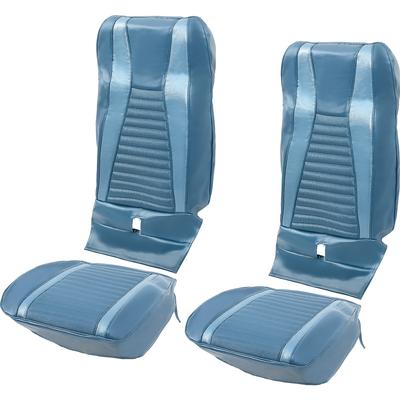 1971-73 Mustang Mach I w/ Bucket Seats Full Set Upholstery; Dark Blue w/ Blue Stripe