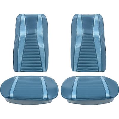 1971-73 Mustang Mach I w/ Bucket Seats Full Set Upholstery; Dark Blue w/ Blue Stripe