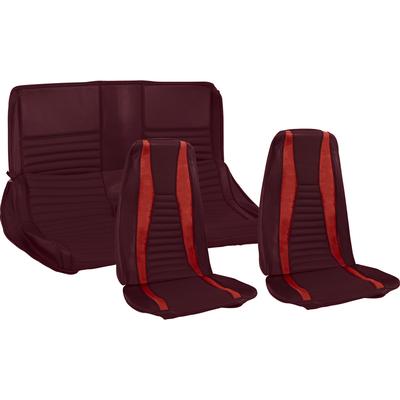 1971-73 Mustang Mach I w/ Bucket Seats Full Set Upholstery; Dark Red w/ Red Stripe