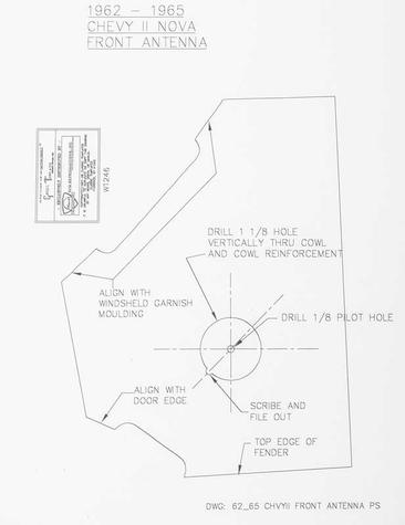 1962-65 Chevy II, Nova; Front Antenna Template; Passenger Side