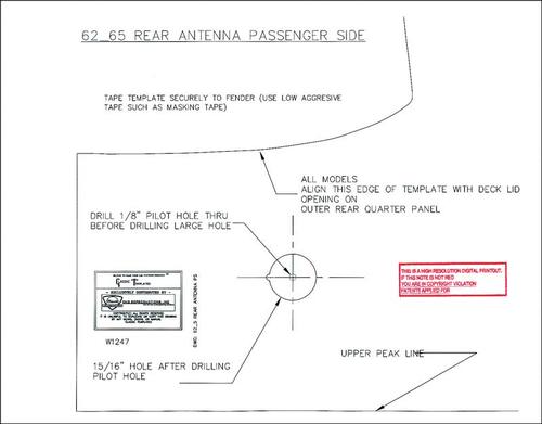 1962-65 Chevy II, Nova; Antenna Template Rear; Passenger Side