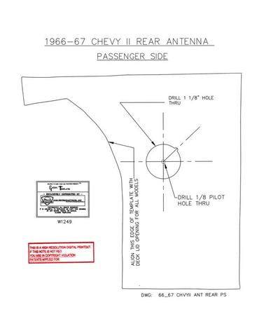 1966-67 Chevy II, Nova; Rear Antenna Template; Passenger Side
