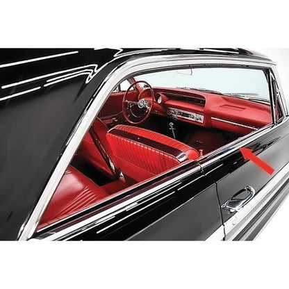 B6309 - 1961-64 Chevrolet Impala; Exterior Door Belt Line Reveal Molding; 2 Door Hardtop, Convertible; Pair