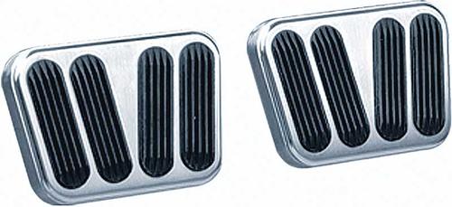 1955-57 Chevy Lokar Manual Trans Brake or Clutch Pedal Pad - Flat Style - Brushed w/Rubber Inserts