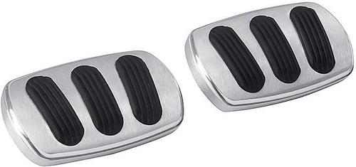 1955-57 Chevy w/ MT - Lokar Brake & Clutch Pedal Pads - Curved Style - Brushed w/Rubber Inserts