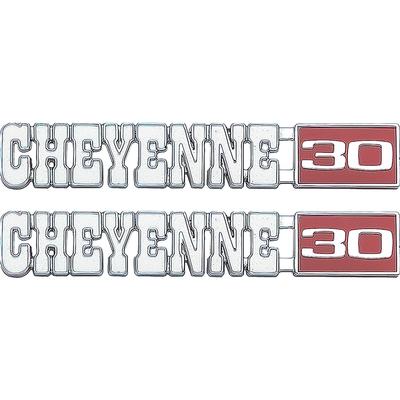 CM9723 - 1971-72 Chevrolet Pickup; Front Fender Emblem Set; With Fasteners; Cheyenne / 30