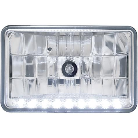 ULTRALIT 4" X 6" Rectangular Halogen Headlight With 9 White LED Position Light; Crystal Glass Lens; High Beam