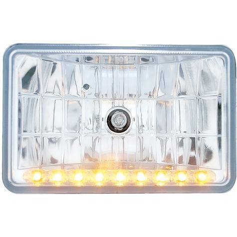 ULTRALIT 4" X 6" Rectangular Halogen Headlight With 9 Amber LED Position Light; Crystal Glass Lens; Low Beam
