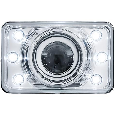 ULTRALIT 4" X 6" Rectangular Halogen Projection Headlight w/ 6 White LED Position Light; Crystal Glass Lens; Low Beam