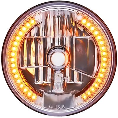 ULTRALIT 7" Round Halogen Headlight; Crystal Glass Lens w/ 34 Amber LED Position Light; Crystal Glass Lens