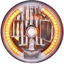 ULTRALIT 7" Round Halogen Headlight; Crystal Glass Lens w/ 34 Amber LED Position Light; Crystal Glass Lens