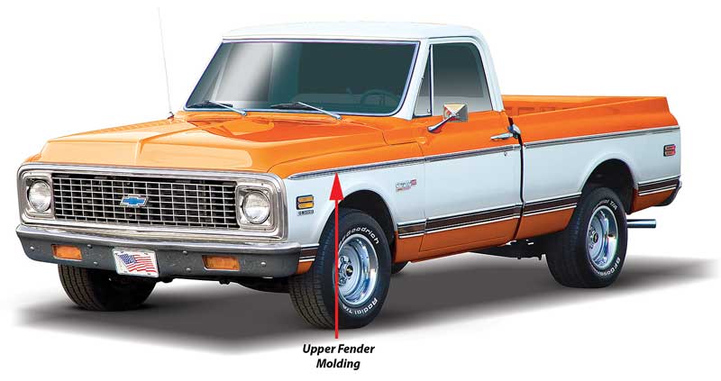 CX2101 - 1969-72 Chevy, GMC Fleetside Pickup; Upper Fender Molding; Black Trim; LH or RH
