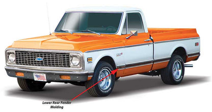 CX2105 - 1969-72 Chevrolet, GMC Truck; Lower Rear Fender Molding; Black Trim; Passenger Side