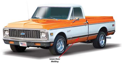 CX2109 - 1969-72 Chevrolet, GMC Truck; Lower Door Molding; Black Trim; Passenger Side
