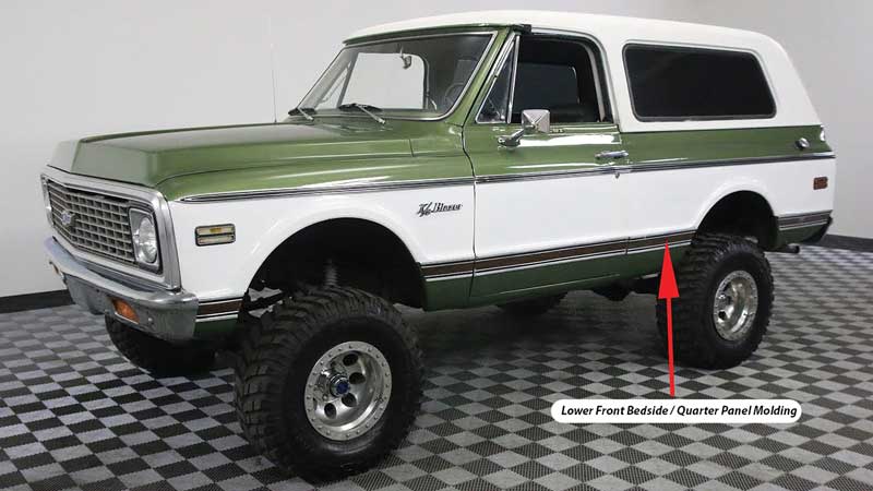 CX2125 - 1969-72 Blazer, Jimmy; Lower Front; Quarter Panel Molding; Black Trim; LH