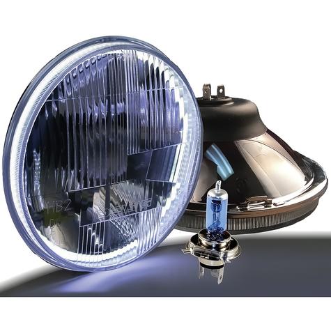 Delta Lights; DOT Modern 7" Round High/Low Beam Headlight Kit; Flat Lens; 60W Xenon Bulbs; w/ Halo