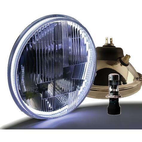 Delta Lights; DOT Modern 7" Round High/Low Beam Headlight Kit; Flat Lens; 35W, 6,000k HID Bulbs; w/ Halo; w/ LED DRL