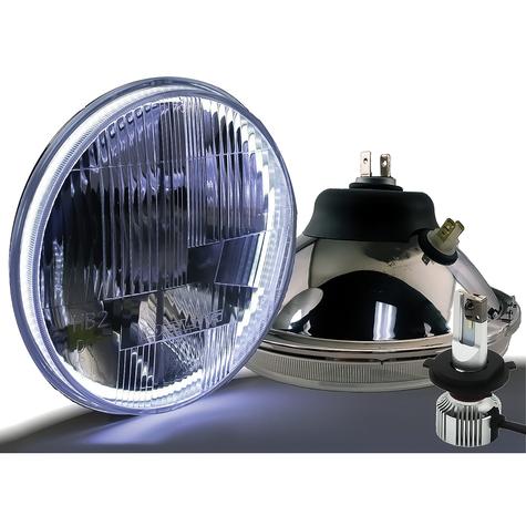 Delta Lights; DOT Modern 7" Round High/Low Beam Headlight Kit; Flat Lens; 25W, 6,000K LED Bulbs; w/ Halo & Blinker