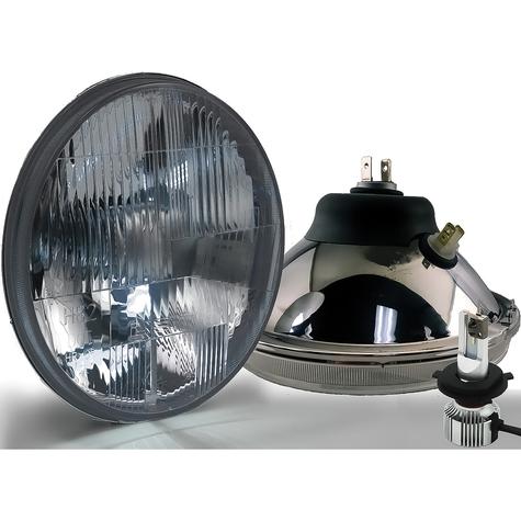 Delta Lights; DOT Modern 7" Round High/Low Beam Headlight Kit; Flat Lens; 25W, 6,000K LED Bulbs; w/ LED Bulbs DRL