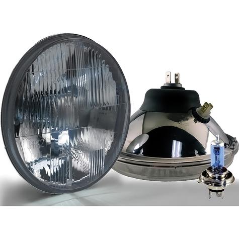 Delta Lights; DOT Modern 7" Round High/Low Beam Headlight Kit; Flat Lens; 60W Xenon Bulbs; w/ LED DRL